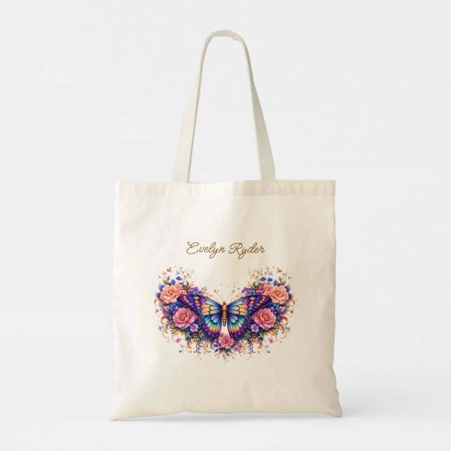 Bolsa Tote Elegant Butterfly Floral – Colorful Boho Art  (Verso)