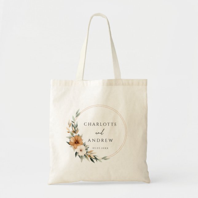 Bolsa Tote Elegant Copper & Earthy Botanical Wedding  (Frente)