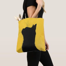 Bolsa Tote Elegant Funny Black cat in Yellow Baground