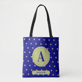 Bolsa Tote Elegant Gold & Blue Star Pattern Monogram