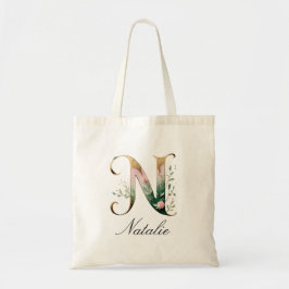 Bolsa Tote Elegant Gold Floral Letter N Monogram Tote Bag