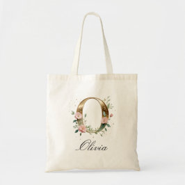 Bolsa Tote Elegant Gold Floral Letter O Monogram Tote Bag
