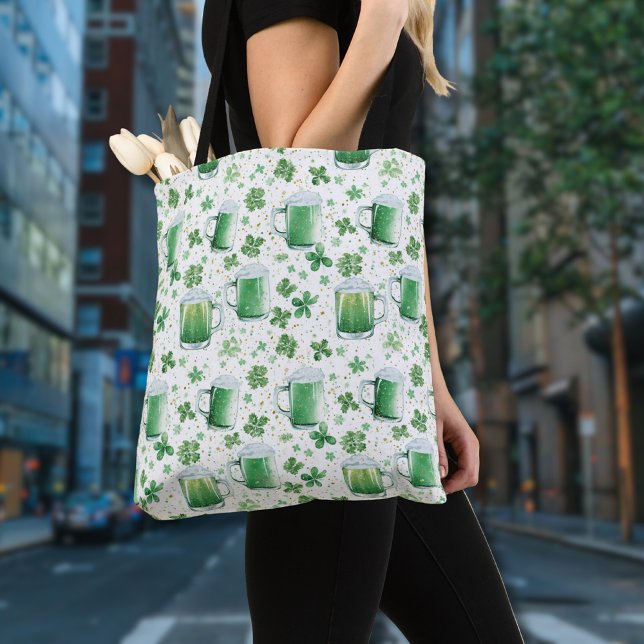 Bolsa Tote Elegant Green Beer Mugs and Shamrocks White (Criador carregado)