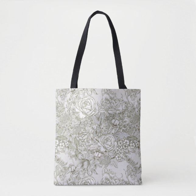 Bolsa Tote Elegant Grey Floral Toile (Frente)