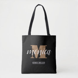Bolsa Tote Elegant Monogram Black Gold Script minimal