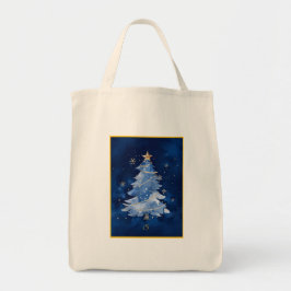 Bolsa Tote Elegant Navy Blue Christmas Tree Monogram