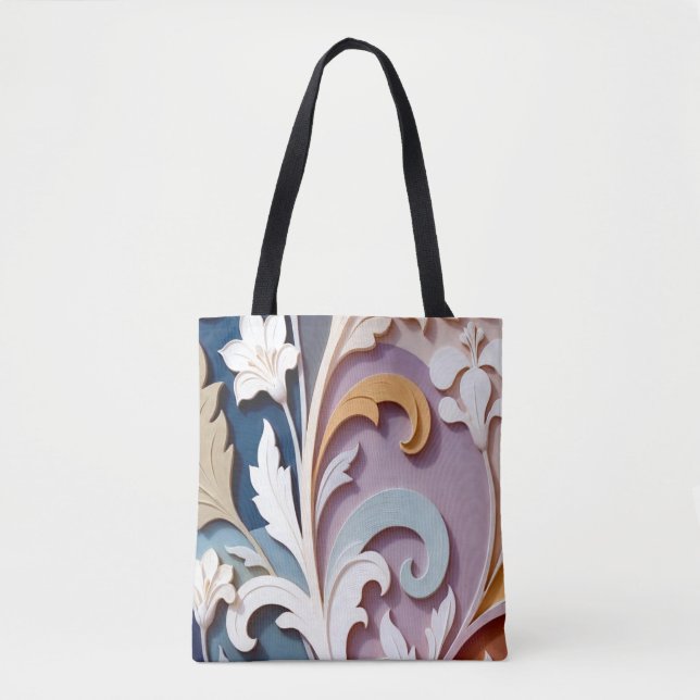 Bolsa Tote Elegant Pastel Floral Relief Pattern (Frente)