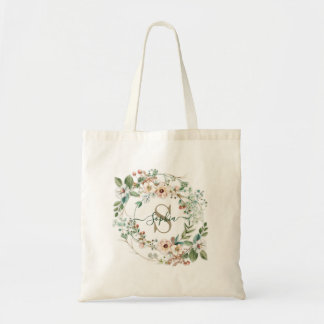 Bolsa Tote Elegant Personalized Floral Monogram Name Tote