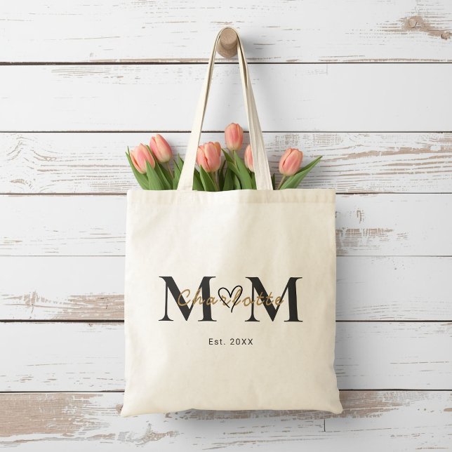 Bolsa Tote Elegant Personalized Mom Name Est Year Tote Bag (Criador carregado)