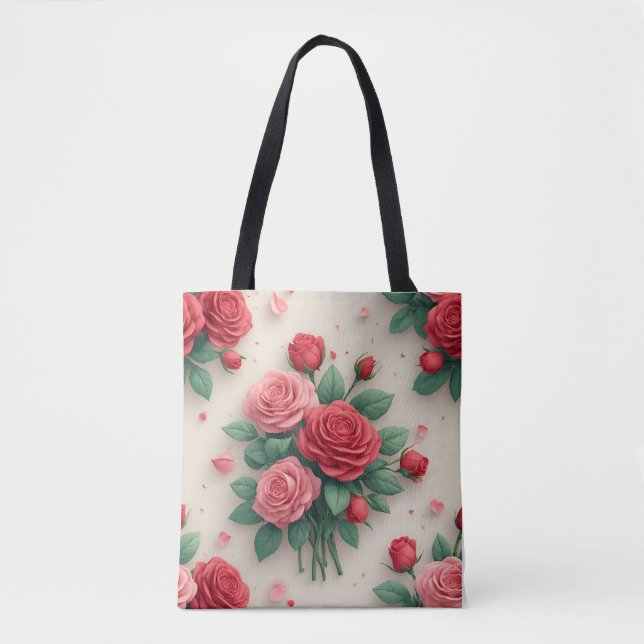 Bolsa Tote Elegant Pink and Red Rose Bouquets (Frente)