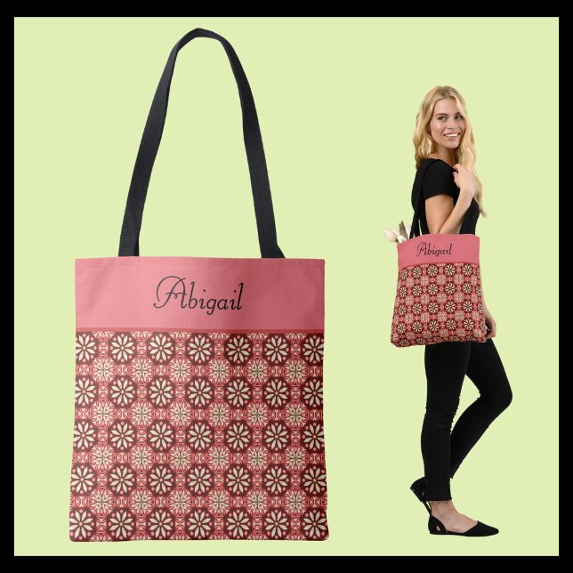Bolsa Tote Elegant Pink Vintage Floral Pattern (Criador carregado)
