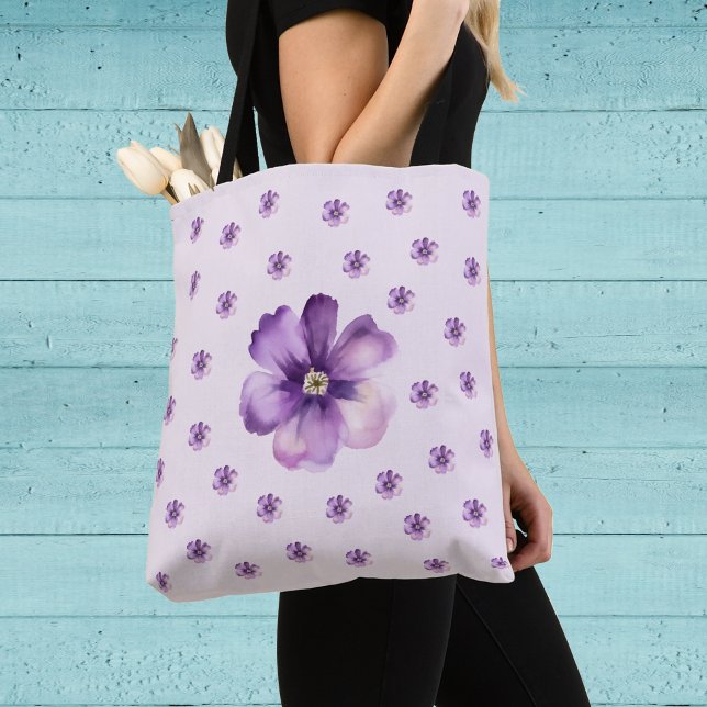 Bolsa Tote Elegant Purple Floral Watercolor (Purple watercolor flower with tiny flowers around it tote bag.)