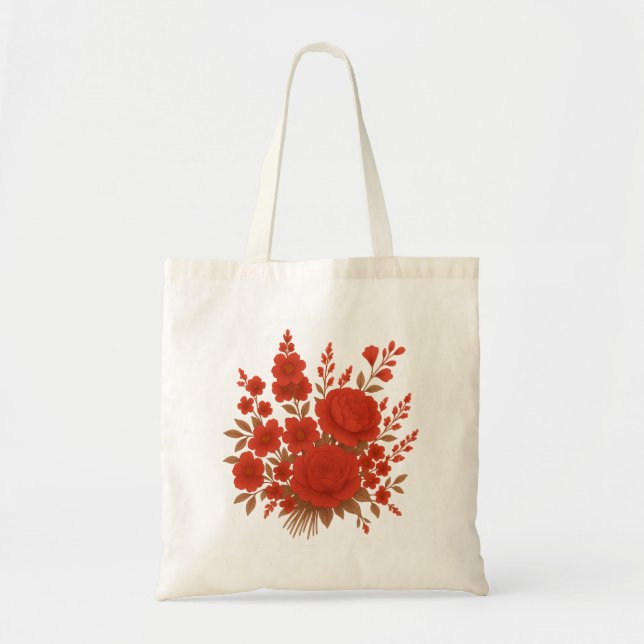 Bolsa Tote Elegant Red Floral Bouquet with Roses Romantic (Frente)