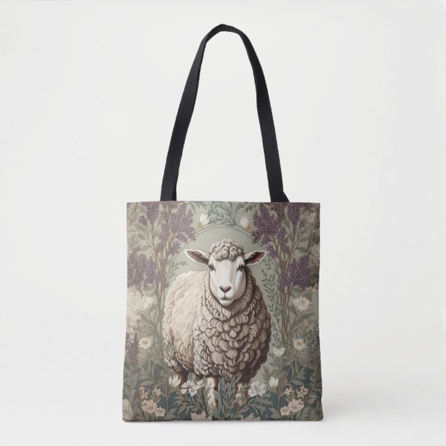 Bolsa Tote Elegant Sheep Lavender Flower Background (Frente)