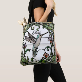 Bolsa Tote Elegant stain glass art nouveau hummingbird