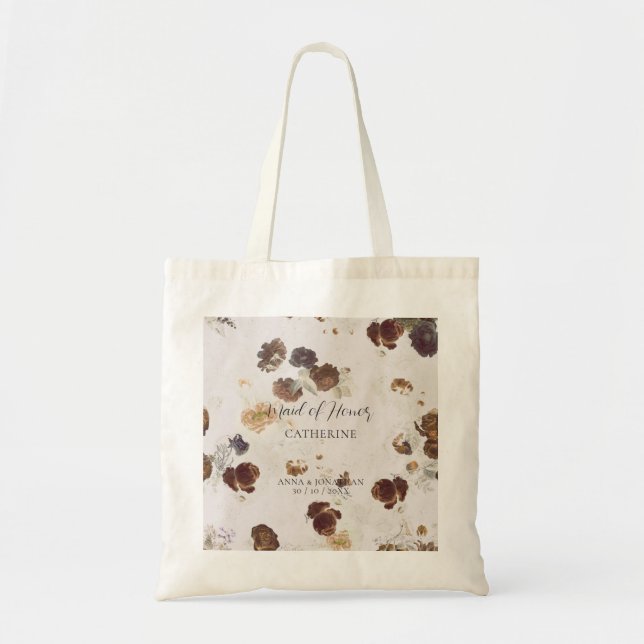 Bolsa Tote Elegant Stylish Beige Roses Floral Toile Wedding (Frente)