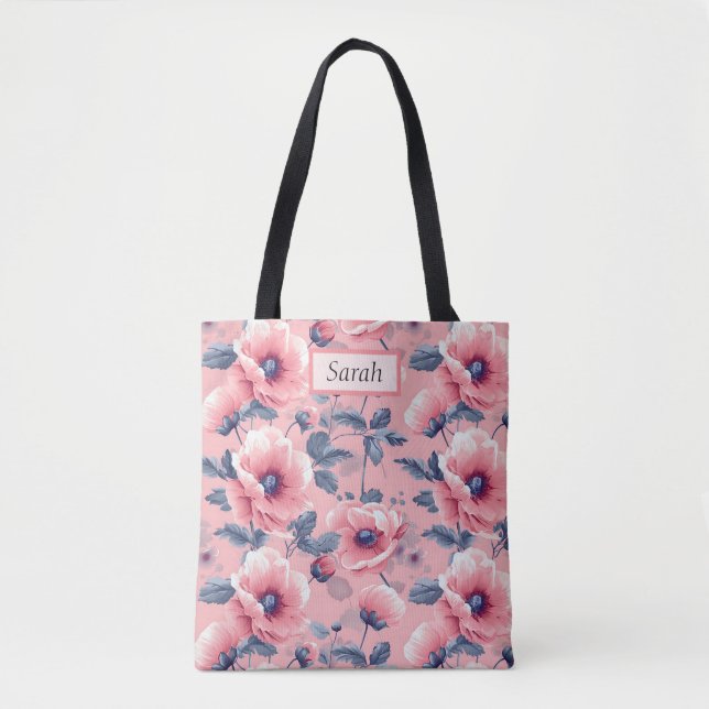 Bolsa Tote Elegant Stylish Cute Boho Pink Botanical Floral (Frente)