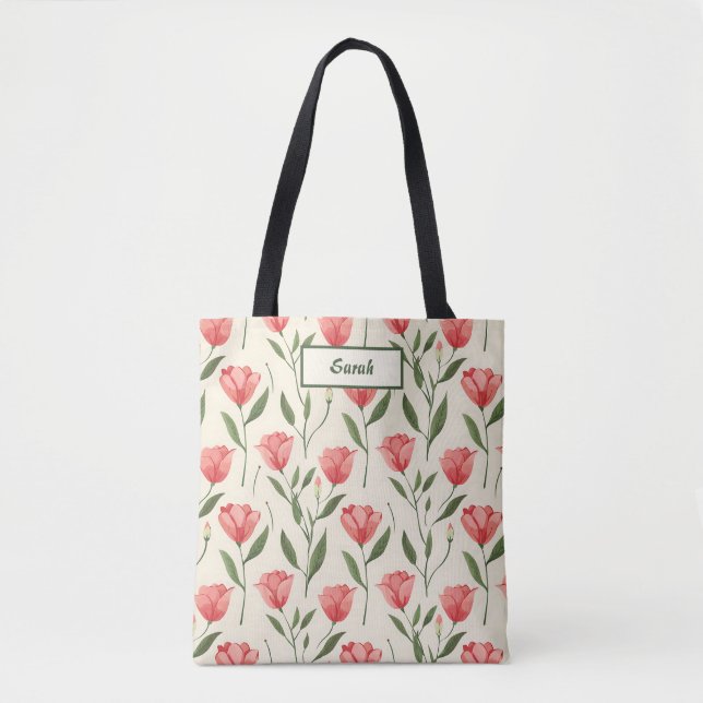 Bolsa Tote Elegant Stylish Cute Pink Tulip Template (Frente)