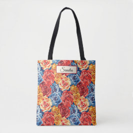 Bolsa Tote Elegant Stylish Cute Red Floral Roses Template
