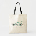 Bolsa Tote Elegant Teal Green White Script Name Monogram<br><div class="desc">Personalize your beautiful monogrammed white Grocery Tote Bag! The text below may be personalized to your preferred sentence or even your full name; you can also delete it if you prefer. If you need help, please let us know at belytaliarecipes@gmail.com, and we will be glad to assist you. © Belytalia...</div>