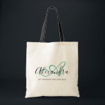 Bolsa Tote Elegant Teal Green White Script Name Monogram<br><div class="desc">Personalize your beautiful monogrammed white Grocery Tote Bag! The text below may be personalized to your preferred sentence or even your full name; you can also delete it if you prefer. If you need help, please let us know at belytaliarecipes@gmail.com, and we will be glad to assist you. © Belytalia...</div>