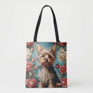 Bolsa Tote Elegant Yorkshire Terrier Portrait Rosa Garden