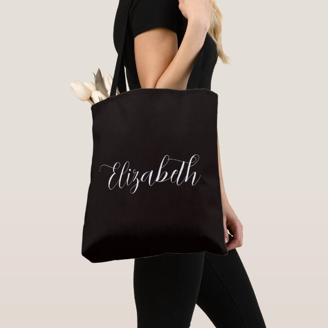 Bolsa Tote Elegante Abigail Script Nome Personalizado Cinza E (Close Up)