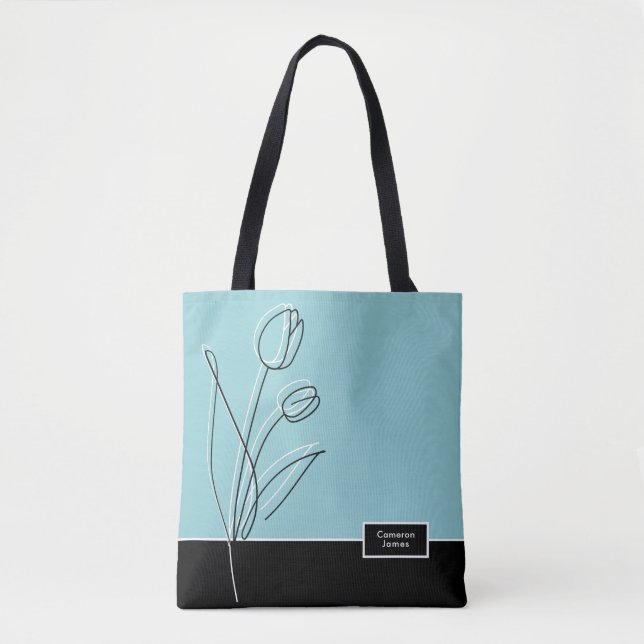 Bolsa Tote Elegante Abstrato Floral Line Art personalizado (Frente)
