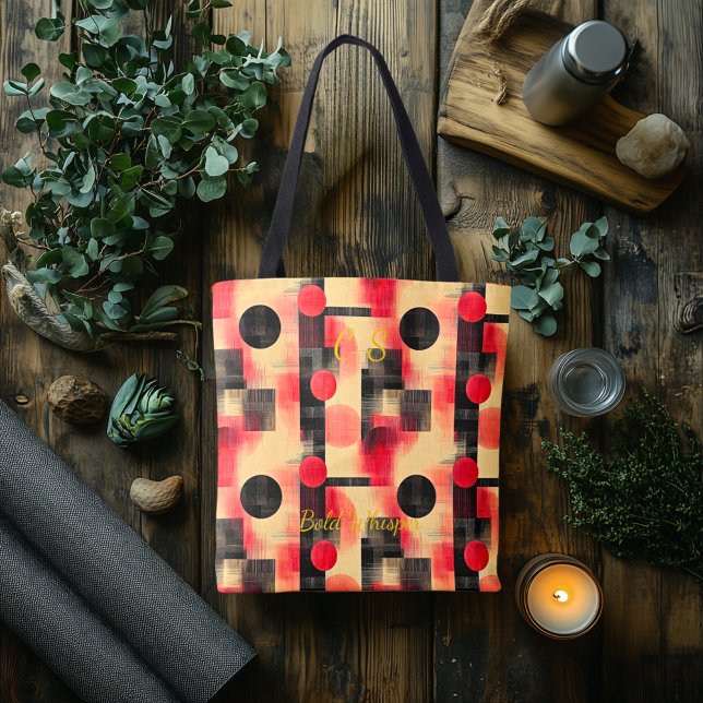 Bolsa Tote Elegante Abstrato vermelho e preto - Geométrico mo (Criador carregado)
