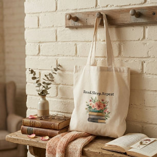 Bolsa Tote elegante amante de livros de flores em aquarela