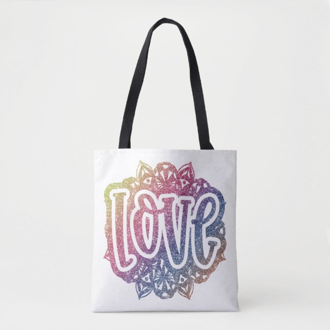 Bolsa Tote Elegante Amor Citado Glitter Sparkle Romance (Frente)