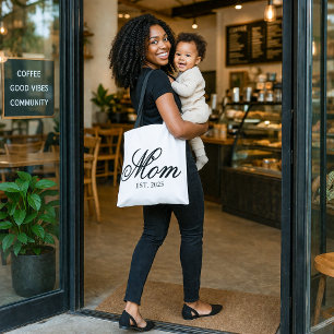 Bolsa Tote Elegante Ano de Estabelecimento da Mamãe Letra Pre