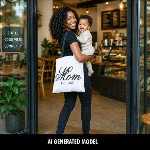 Bolsa Tote Elegante Ano de Estabelecimento da Mamãe Letra Pre
