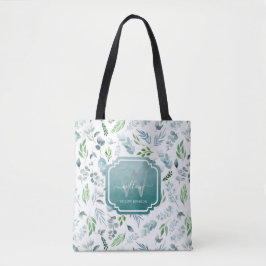 Bolsa Tote Elegante Aquarela Verde Botânico Monograma