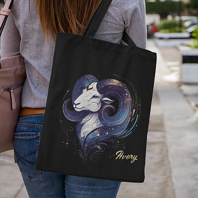 Bolsa Tote Elegante Aries Zodiac Preto (Criador carregado)