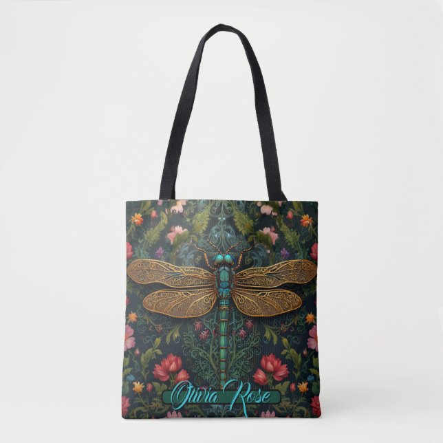 Bolsa Tote Elegante art nouveau dragonfly boho botânico (Frente)