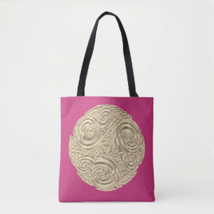 Bolsa Tote Elegante art nouveau gold fuschia medalhão rosa