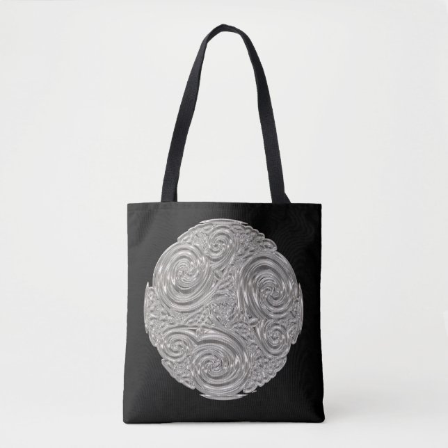 Bolsa Tote Elegante art nouveau medalhão negro de prata (Frente)