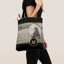 Bolsa Tote Elegante Assinatura em Ouro Monograma com Foto