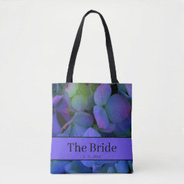 Bolsa Tote Elegante azul empoeirado floral roxo