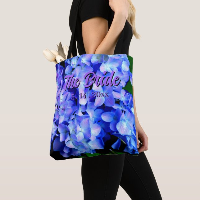 Bolsa Tote Elegante azul-púrpura magenta hidrangea floral (Close Up)