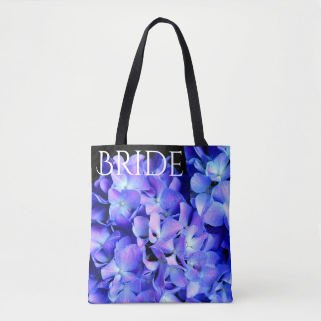 Bolsa Tote Elegante azul-púrpura magenta hidrangea floral (Frente)