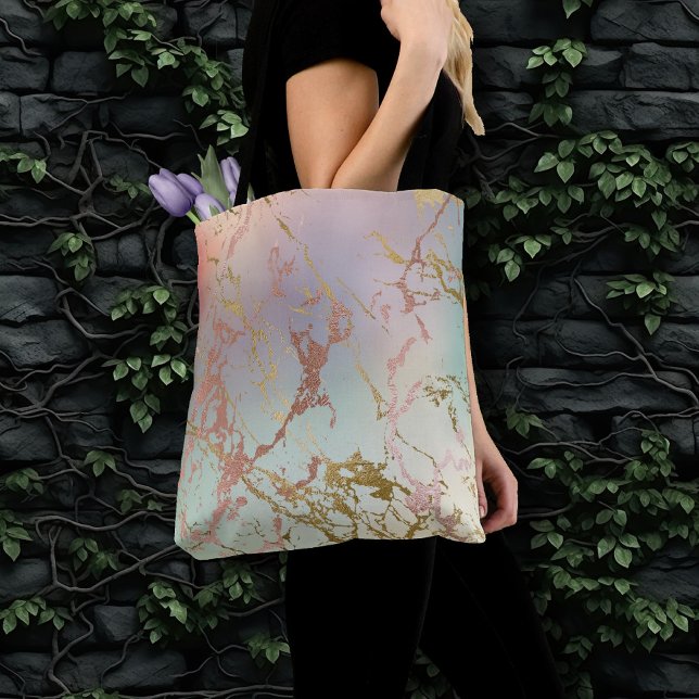 Bolsa Tote Elegante Beige Marble | Mint Sage Green Rosa Doura (Criador carregado)
