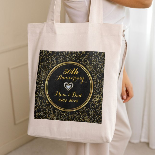 Bolsa Tote Elegante Black & Dourado 50º Aniversário de Casame (Criador carregado)