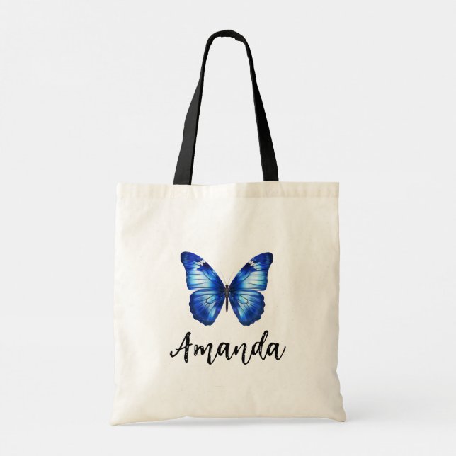 Bolsa Tote Elegante Blue Butterfly Name Girly (Verso)