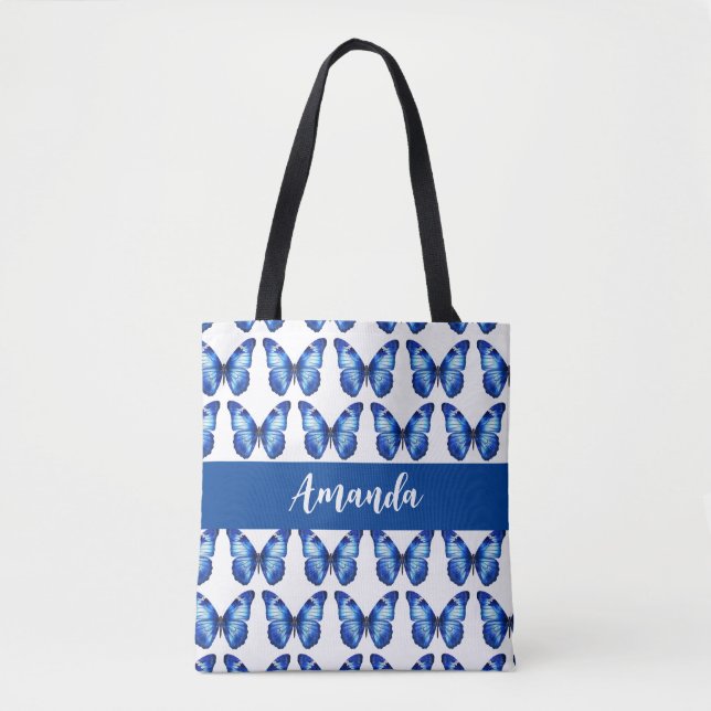 Bolsa Tote Elegante Blue Butterly Pattername (Frente)