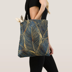 Bolsa Tote Elegante Blue Leaf Design
