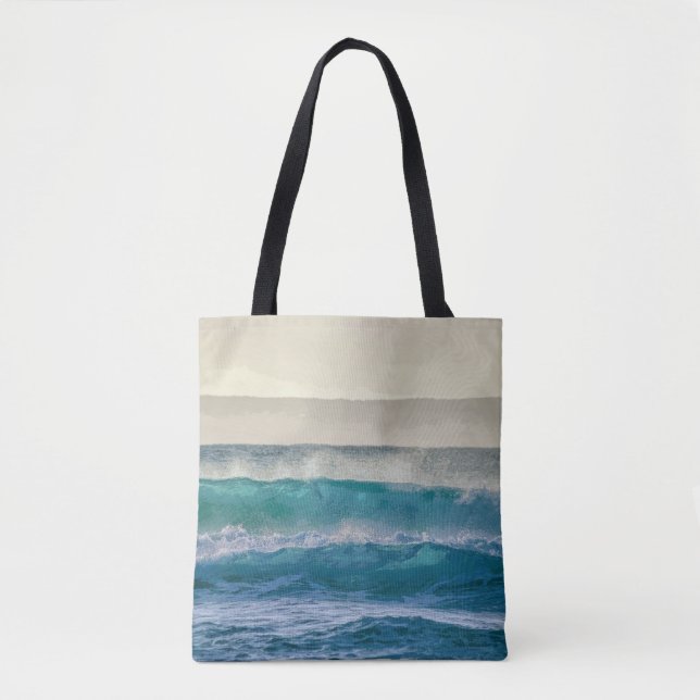 Bolsa Tote Elegante Blue Ocean Waves Acrylic Trabalho de arte (Frente)