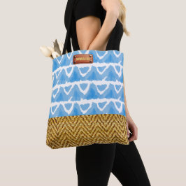 Bolsa Tote Elegante Blue Watercolor Geométrico Rattan