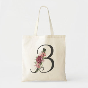 Bolsa Tote Elegante Blush e Borgonha Floral Monograma Inicial